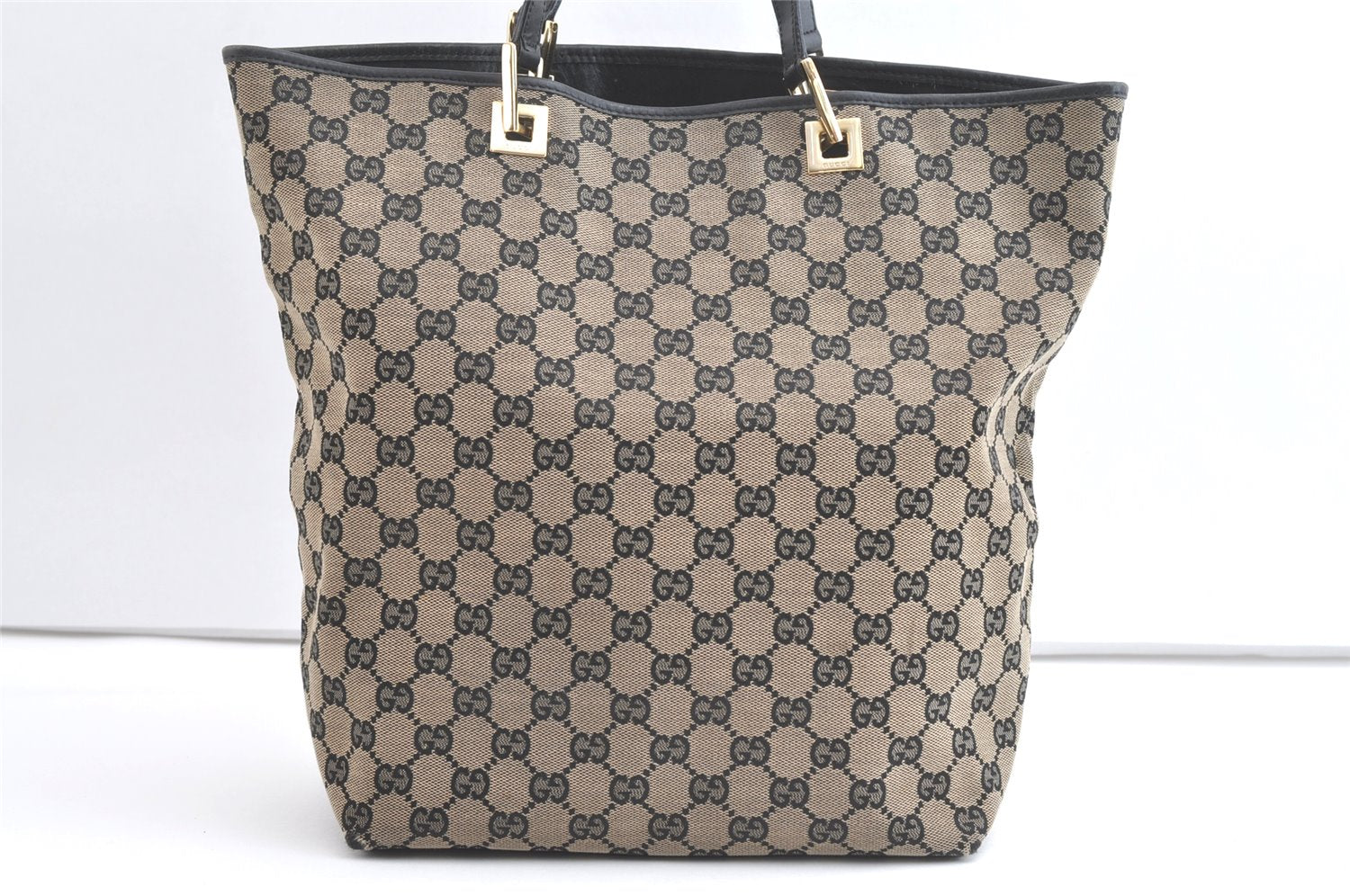 Authentic GUCCI Vintage Shoulder Tote Bag GG Canvas Leather 0021098 Black 8196J