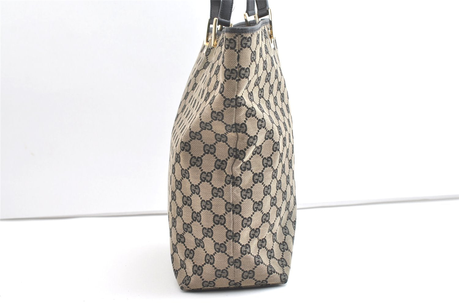 Authentic GUCCI Vintage Shoulder Tote Bag GG Canvas Leather 0021098 Black 8196J