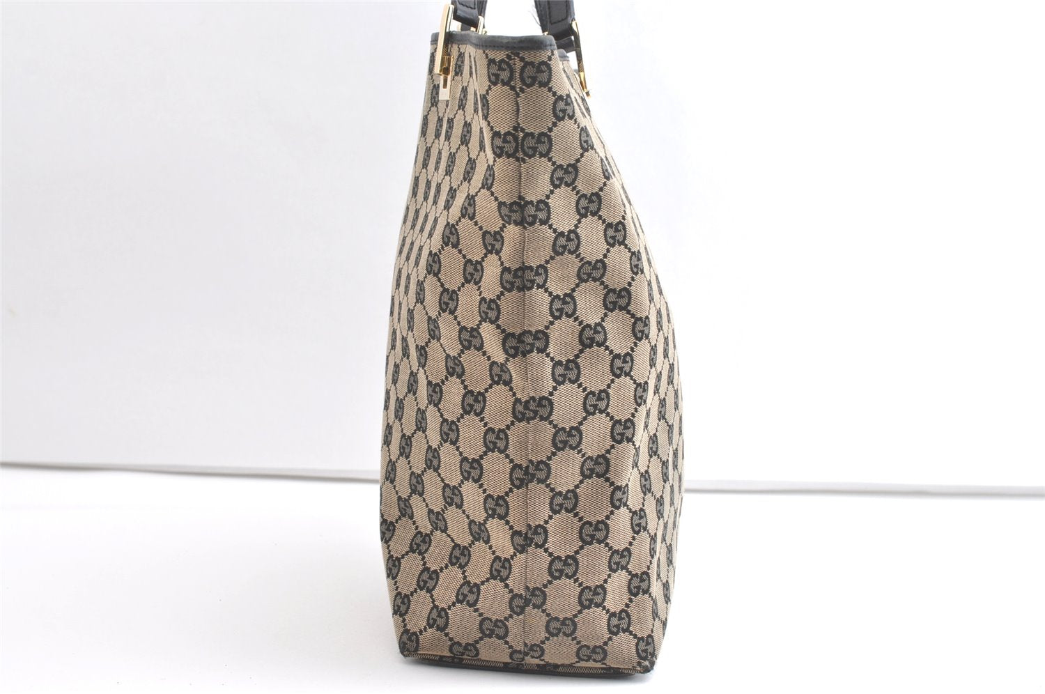 Authentic GUCCI Vintage Shoulder Tote Bag GG Canvas Leather 0021098 Black 8196J