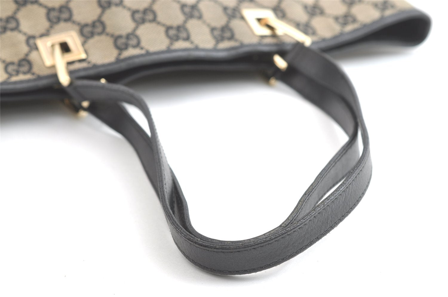 Authentic GUCCI Vintage Shoulder Tote Bag GG Canvas Leather 0021098 Black 8196J