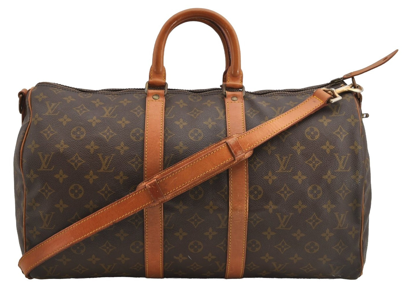 Auth Louis Vuitton Monogram Keepall Bandouliere 45 Boston Bag Old Model LV 8197I