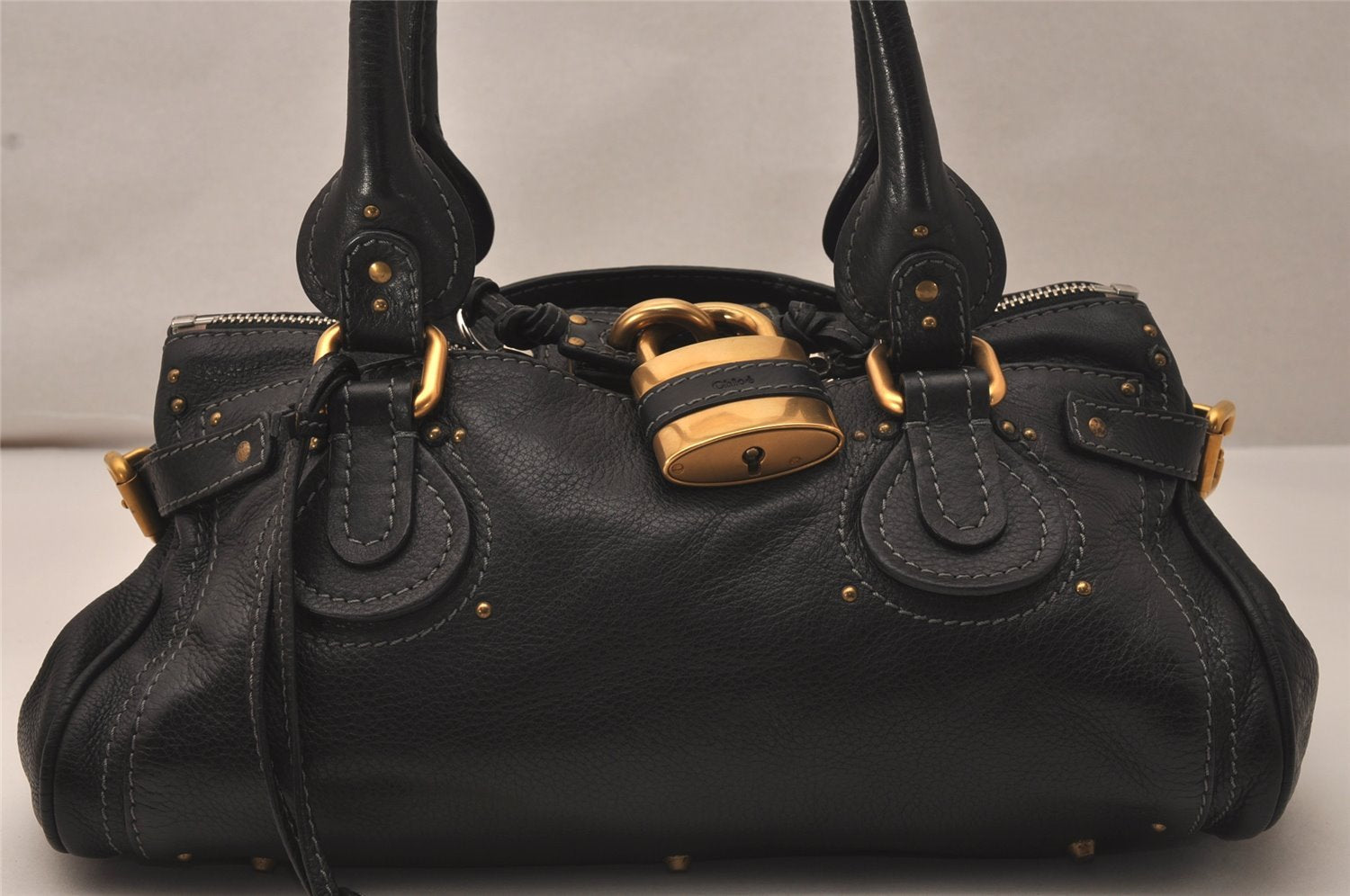 Authentic Chloe Vintage Paddington Leather Shoulder Hand Bag Black 8204J