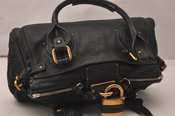 Authentic Chloe Vintage Paddington Leather Shoulder Hand Bag Black 8204J