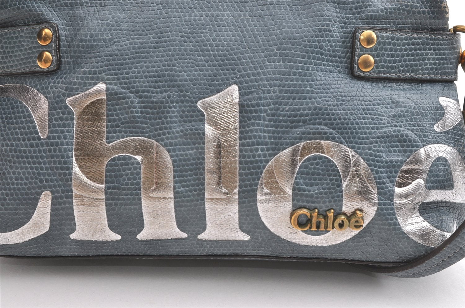 Authentic Chloe Vintage Eclipse Hand Pouch Bag Purse Leather Light Blue 8205J