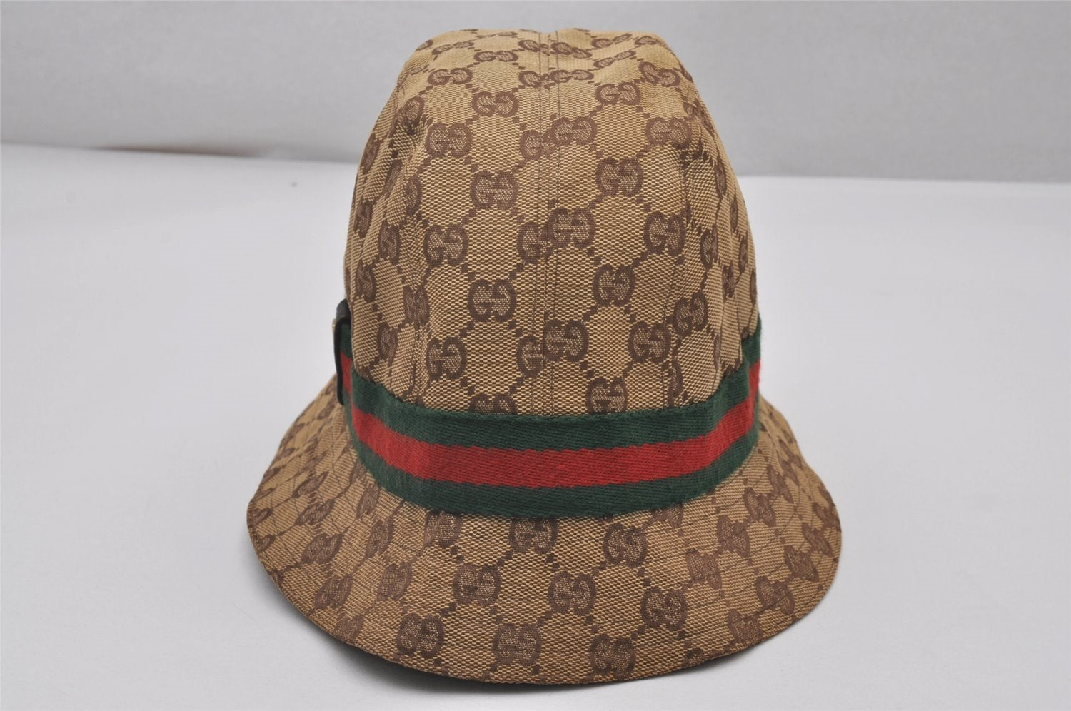 Auth GUCCI Web Sherry Line Bucket Hat GG Canvas Leather Size L 22.8