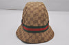 Auth GUCCI Web Sherry Line Bucket Hat GG Canvas Leather Size L 22.8" Brown 8207I