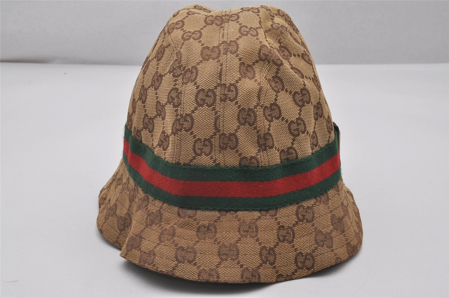 Auth GUCCI Web Sherry Line Bucket Hat GG Canvas Leather Size L 22.8