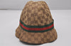 Auth GUCCI Web Sherry Line Bucket Hat GG Canvas Leather Size L 22.8" Brown 8207I