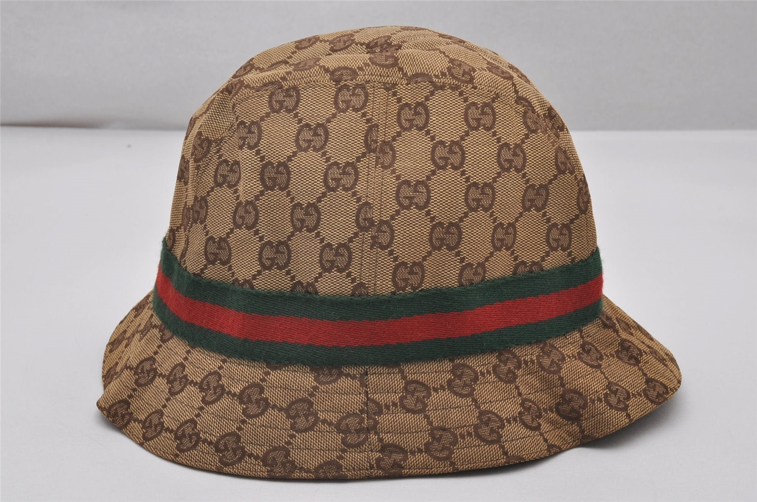 Auth GUCCI Web Sherry Line Bucket Hat GG Canvas Leather Size L 22.8