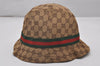 Auth GUCCI Web Sherry Line Bucket Hat GG Canvas Leather Size L 22.8" Brown 8207I