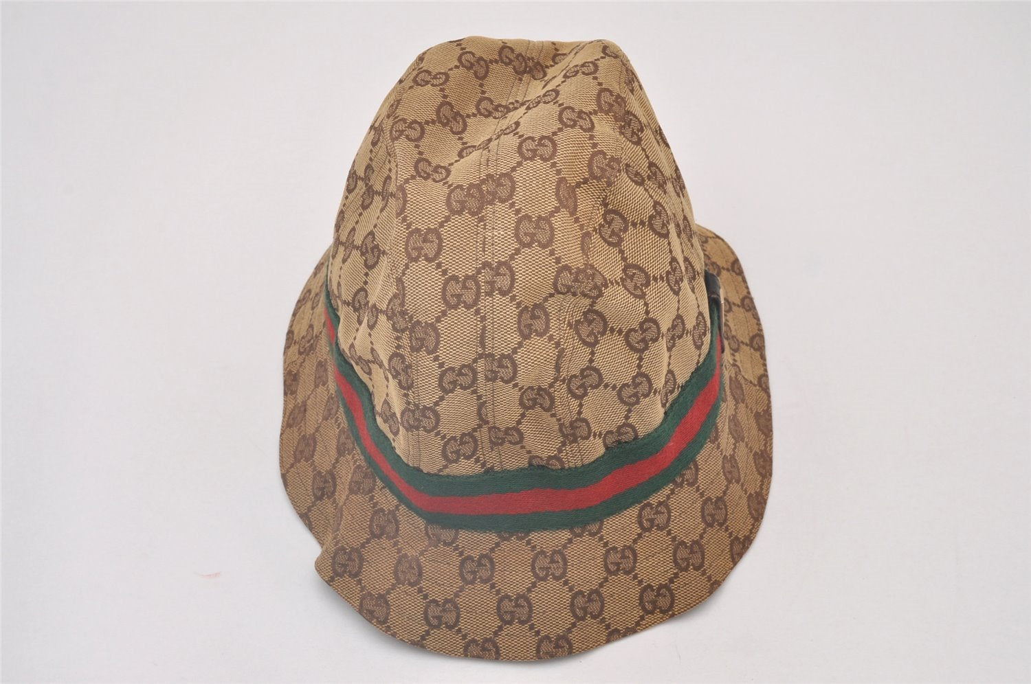 Auth GUCCI Web Sherry Line Bucket Hat GG Canvas Leather Size L 22.8