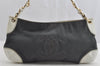 Authentic CHANEL Canvas Leather CC Logo Chain Shoulder Bag Navy Blue 8208I