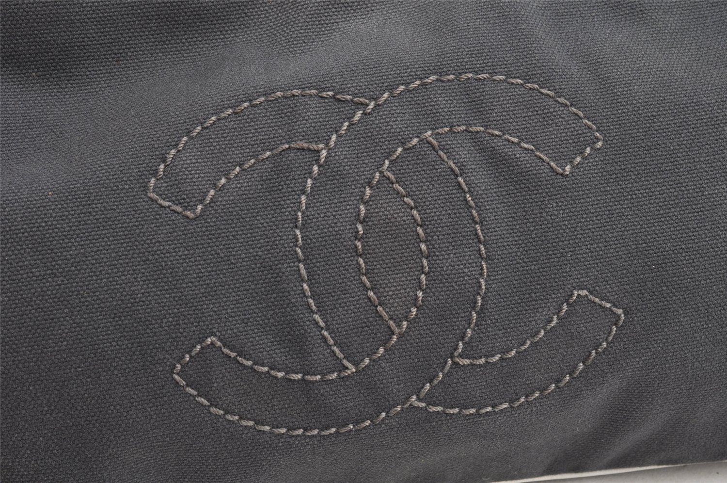 Authentic CHANEL Canvas Leather CC Logo Chain Shoulder Bag Navy Blue 8208I