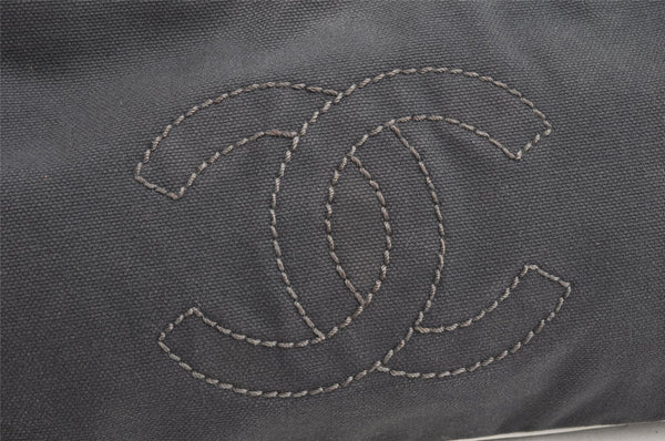 Authentic CHANEL Canvas Leather CC Logo Chain Shoulder Bag Navy Blue 8208I