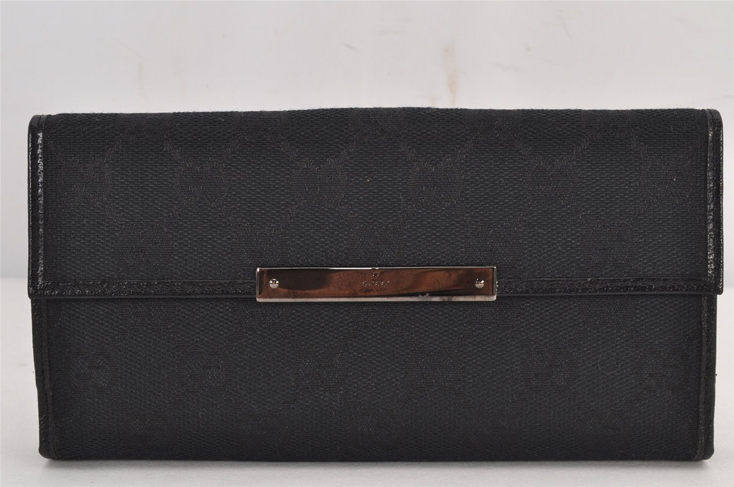 Authentic GUCCI Vintage Long Wallet Purse GG Canvas Leather 112715 Black 8209J