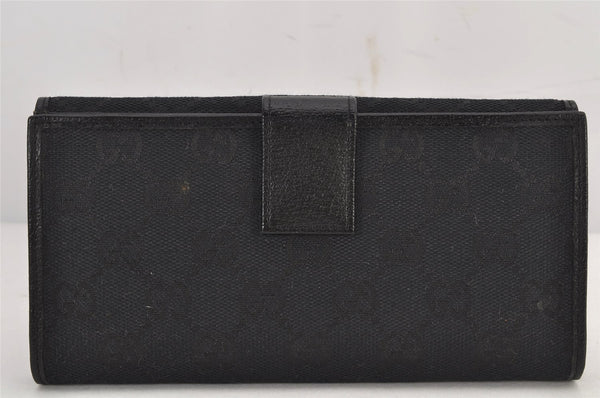 Authentic GUCCI Vintage Long Wallet Purse GG Canvas Leather 112715 Black 8209J