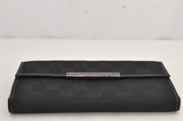 Authentic GUCCI Vintage Long Wallet Purse GG Canvas Leather 112715 Black 8209J