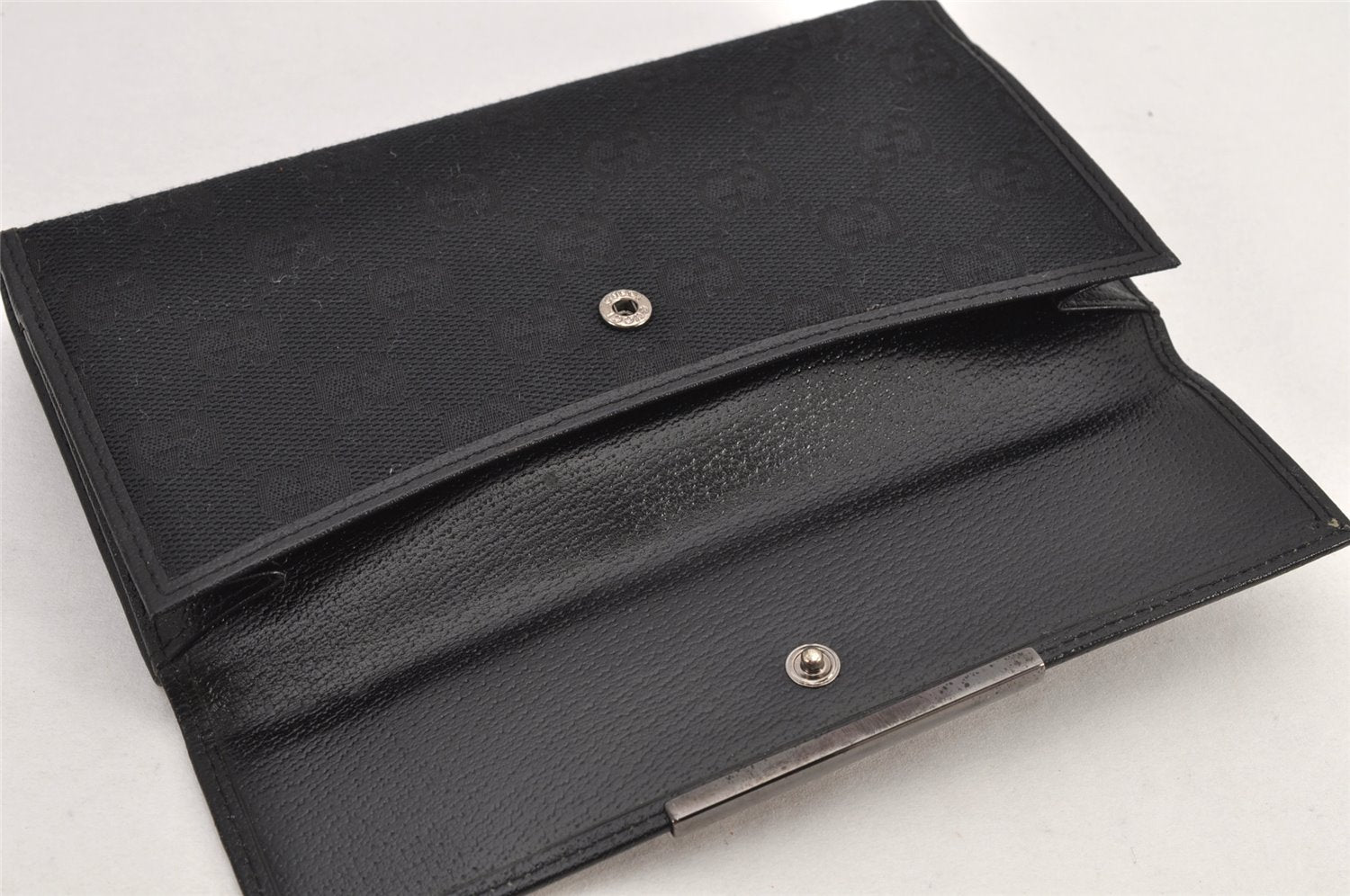 Authentic GUCCI Vintage Long Wallet Purse GG Canvas Leather 112715 Black 8209J