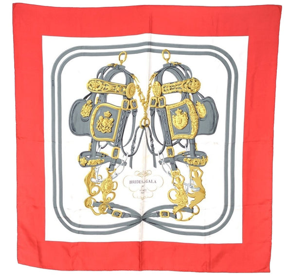 Authentic HERMES Carre 90 Scarf "BRIDES de GALA par" Silk Red 8210I