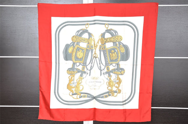 Authentic HERMES Carre 90 Scarf "BRIDES de GALA par" Silk Red 8210I