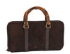 Authentic GUCCI Bamboo 2Way Shoulder Hand Long Wallet Suede Leather Brown 8211M