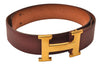 Authentic HERMES Leather Belt Reversible Size 65cm 25.6" Bordeaux Brown 8212J