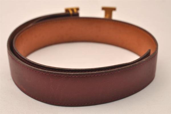 Authentic HERMES Leather Belt Reversible Size 65cm 25.6" Bordeaux Brown 8212J