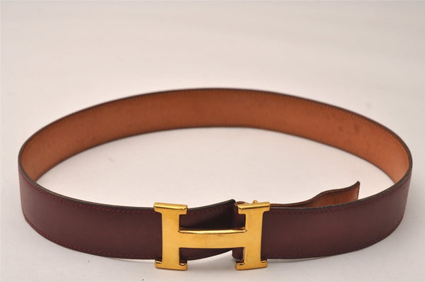 Authentic HERMES Leather Belt Reversible Size 65cm 25.6" Bordeaux Brown 8212J