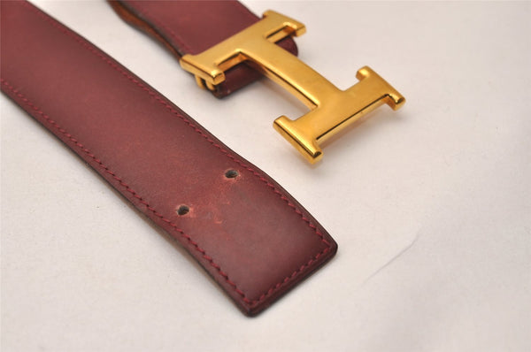 Authentic HERMES Leather Belt Reversible Size 65cm 25.6" Bordeaux Brown 8212J