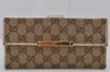 Authentic GUCCI Vintage Long Wallet Purse GG Canvas Leather 112715 Brown 8213J