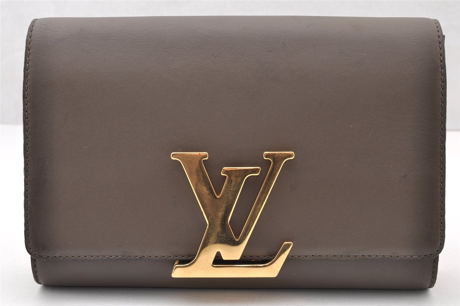 Auth Louis Vuitton Pochette Louise GM Chain Shoulder Bag Leather Brown LV 8214I