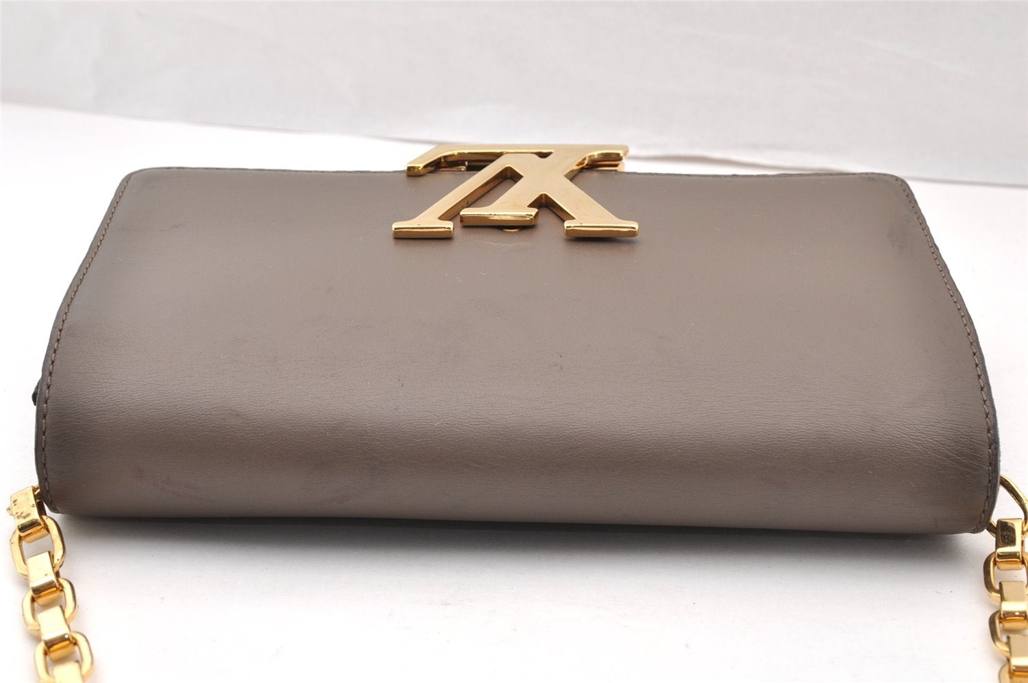 Auth Louis Vuitton Pochette Louise GM Chain Shoulder Bag Leather Brown LV 8214I