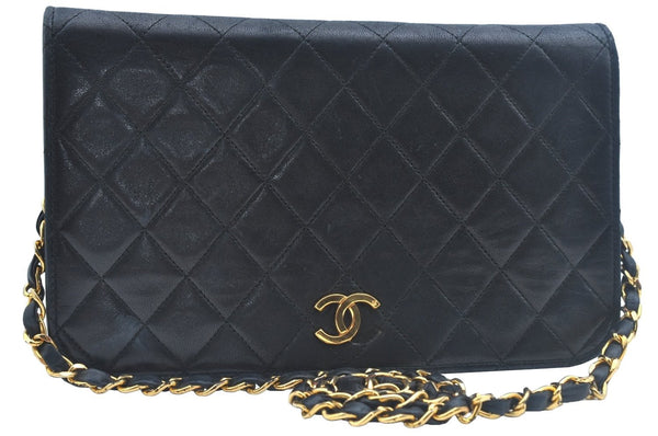 Authentic CHANEL Calf Skin Matelasse Chain Shoulder Bag Black CC Junk 8216I