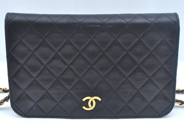 Authentic CHANEL Calf Skin Matelasse Chain Shoulder Bag Black CC Junk 8216I