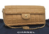 Authentic CHANEL Turnlock Chocolate Bar Calf Skin Chain Shoulder Bag Beige 8217I