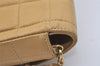 Authentic CHANEL Turnlock Chocolate Bar Calf Skin Chain Shoulder Bag Beige 8217I