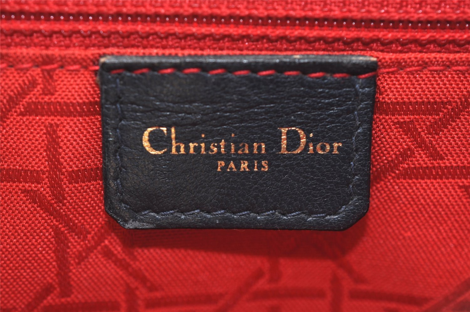 Authentic Christian Dior Cannage Leather Shoulder Bag Purse Navy CD 8219J