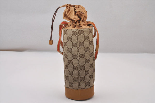 Authentic GUCCI Sherry Line Drawstring Pouch Purse GG Canvas Leather Brown 8221I