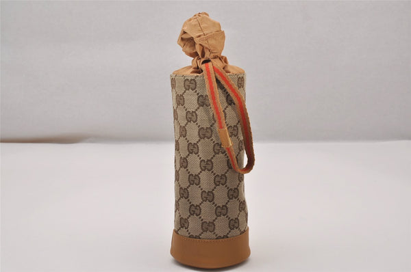 Authentic GUCCI Sherry Line Drawstring Pouch Purse GG Canvas Leather Brown 8221I