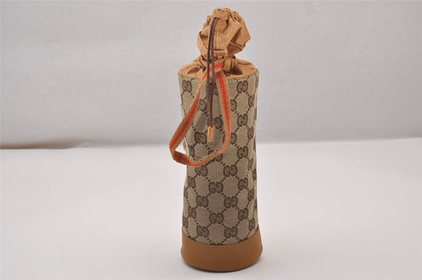 Authentic GUCCI Sherry Line Drawstring Pouch Purse GG Canvas Leather Brown 8221I