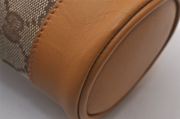 Authentic GUCCI Sherry Line Drawstring Pouch Purse GG Canvas Leather Brown 8221I