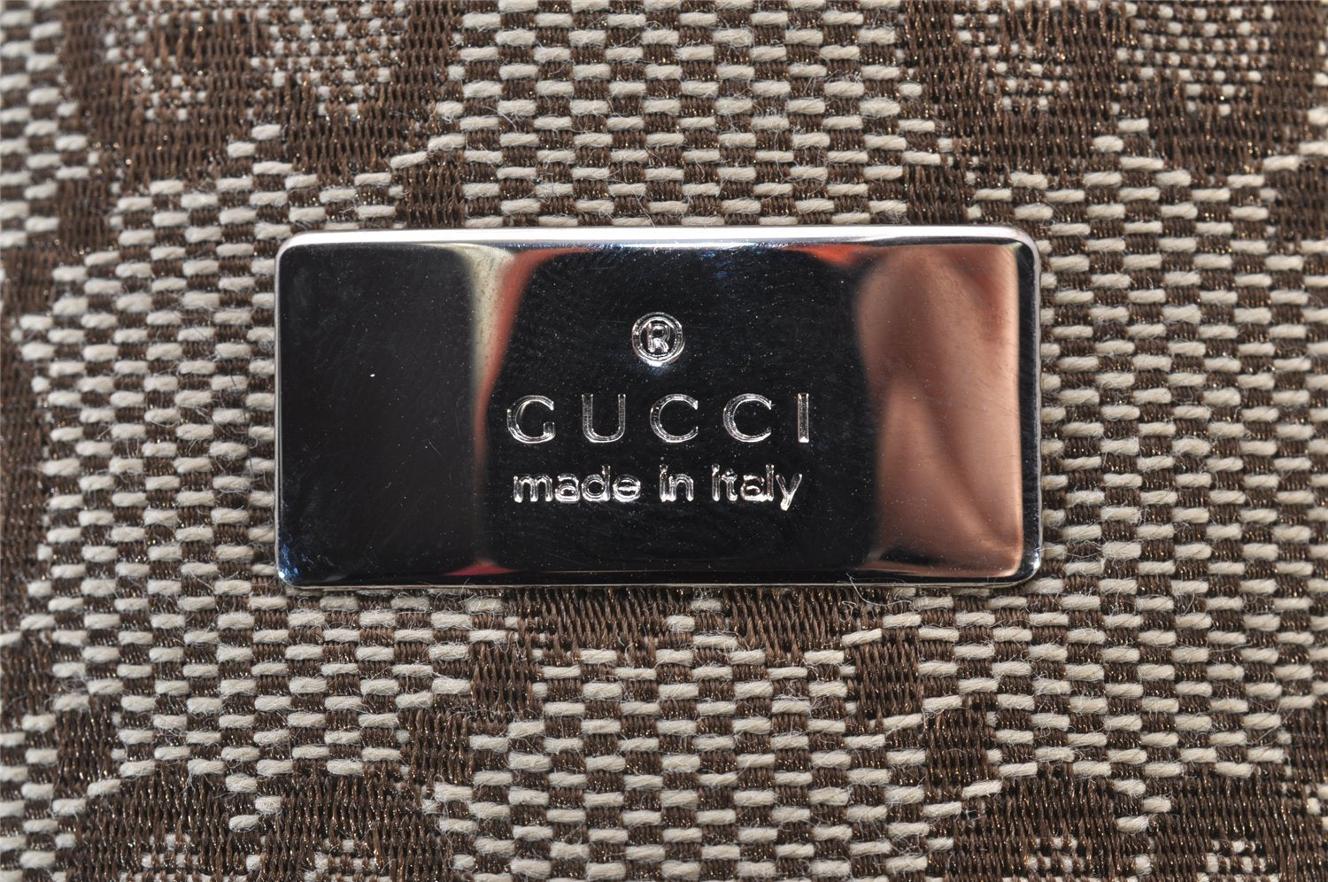 Authentic GUCCI Sherry Line Drawstring Pouch Purse GG Canvas Leather Brown 8221I