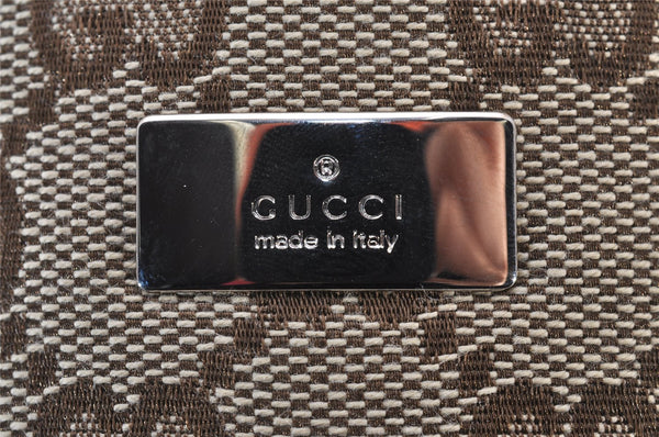 Authentic GUCCI Sherry Line Drawstring Pouch Purse GG Canvas Leather Brown 8221I