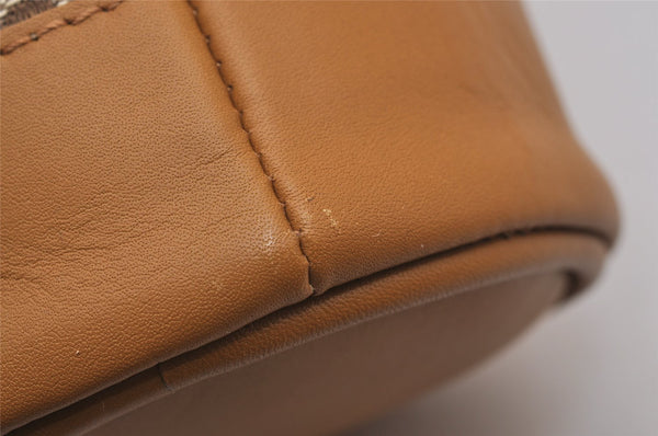 Authentic GUCCI Sherry Line Drawstring Pouch Purse GG Canvas Leather Brown 8221I