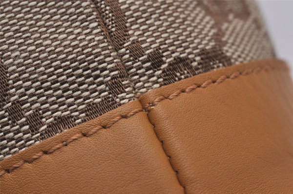 Authentic GUCCI Sherry Line Drawstring Pouch Purse GG Canvas Leather Brown 8221I