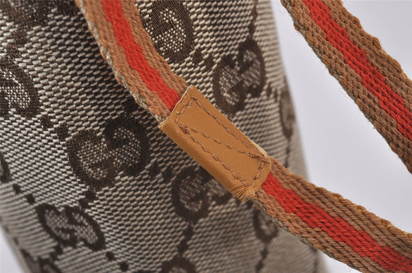 Authentic GUCCI Sherry Line Drawstring Pouch Purse GG Canvas Leather Brown 8221I