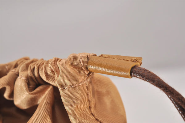 Authentic GUCCI Sherry Line Drawstring Pouch Purse GG Canvas Leather Brown 8221I