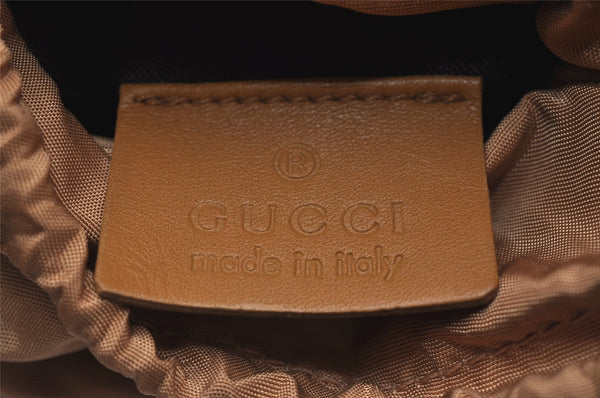 Authentic GUCCI Sherry Line Drawstring Pouch Purse GG Canvas Leather Brown 8221I