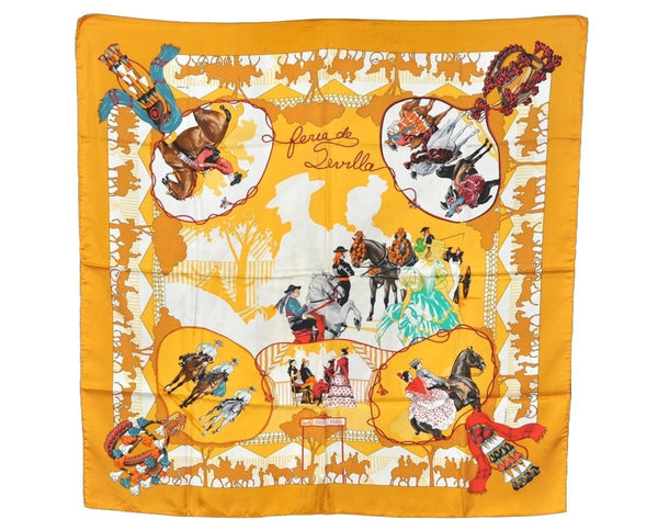 Authentic HERMES Carre 90 Scarf "Ferea de Levlla" Silk Orange 8221J