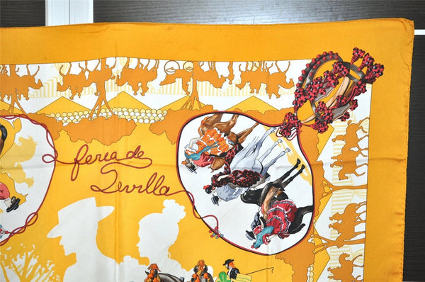 Authentic HERMES Carre 90 Scarf "Ferea de Levlla" Silk Orange 8221J